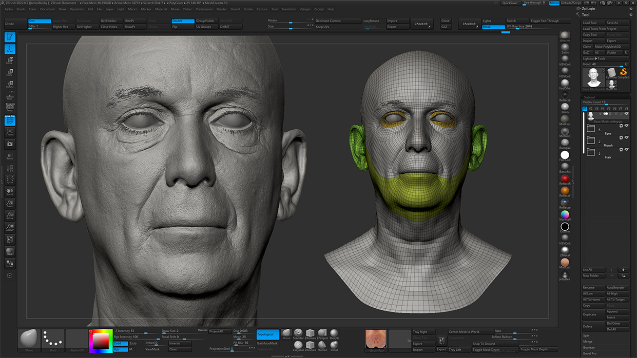 Realistic head sculpt in Zbrush